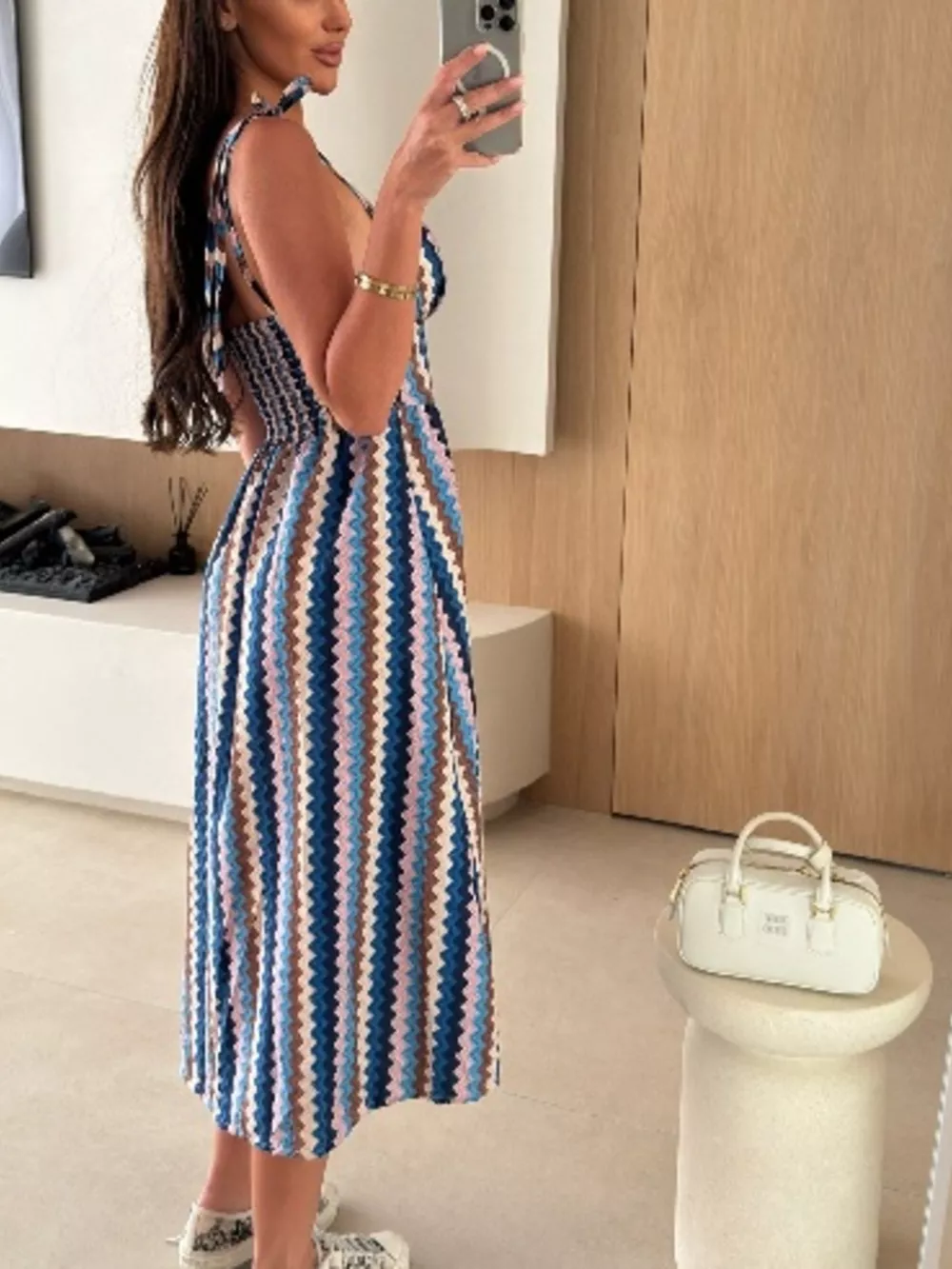 Printed Tie-Strap Midi Dress, image 32