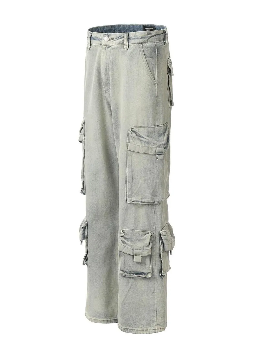 Men's Washed Multi-Pocket Straight Cargo Jeans, image 2