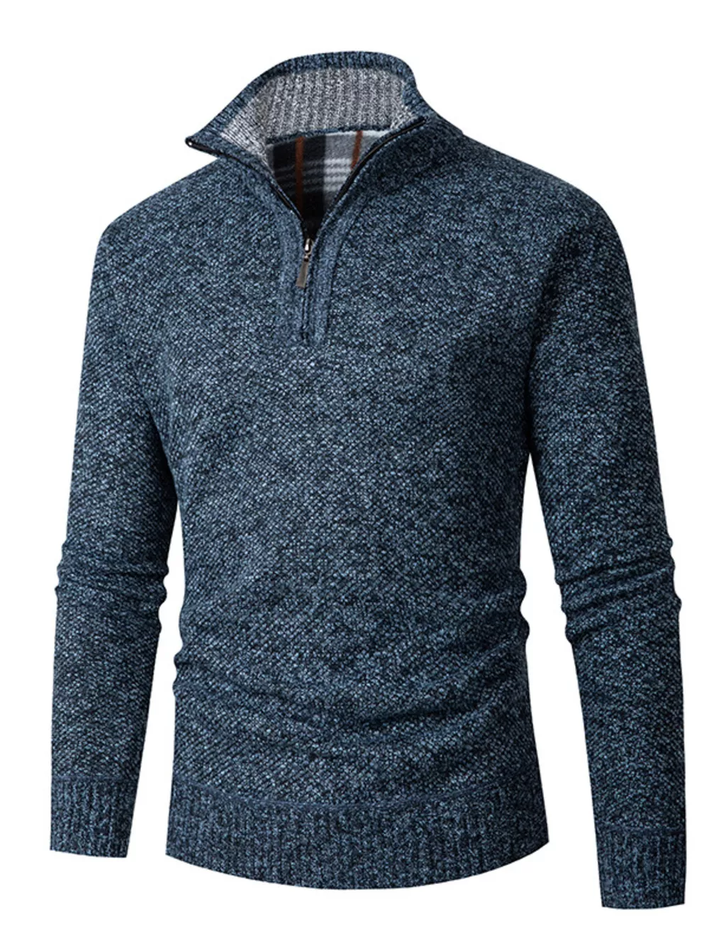 Men's Plus Size Half-Zip Stand Collar Textured Sweater, image 2