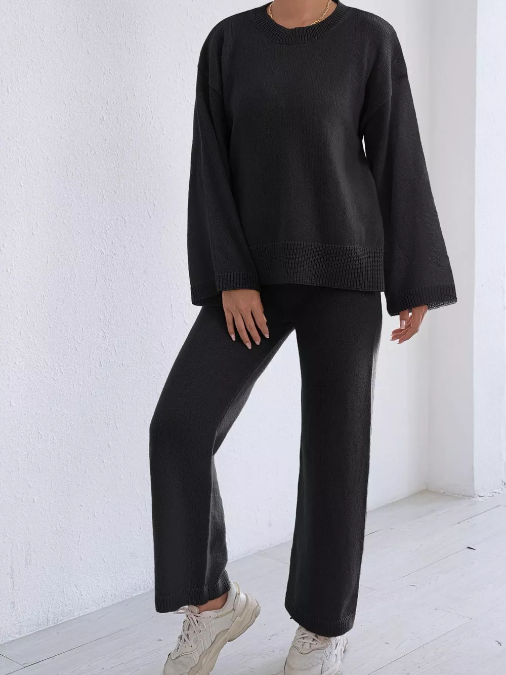 Dropped Shoulder Top and Pants Sweater Set, image 11