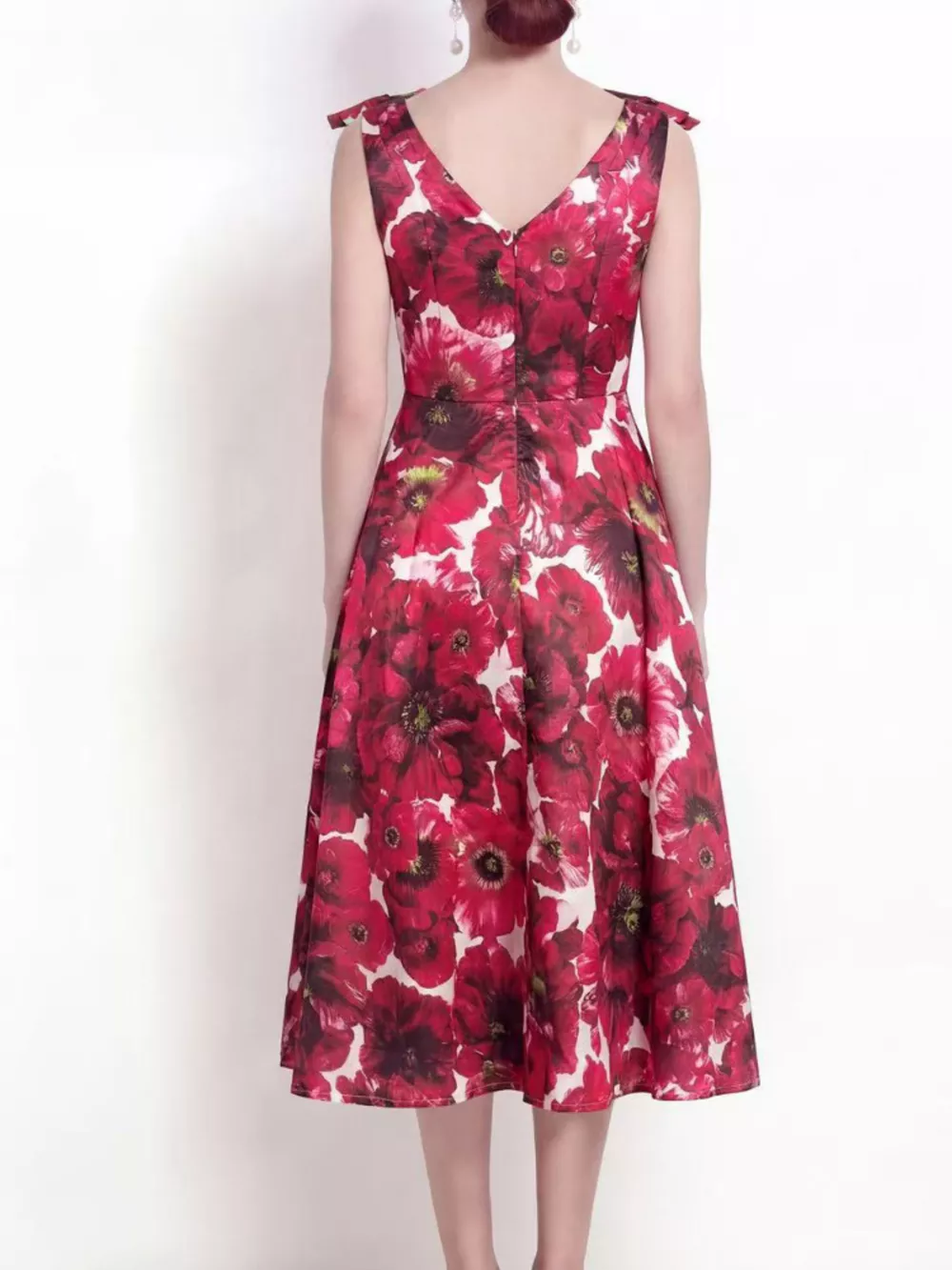 V-Neck Sleeveless Floral Print Midi Dress, image 3