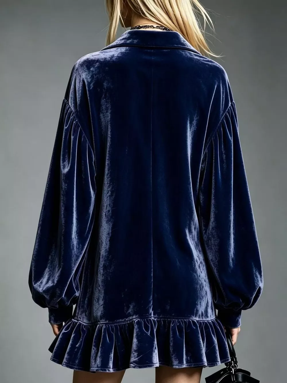 Full Size Velvet Ruffled Hem Long Sleeve Dress Plus Size, image 17
