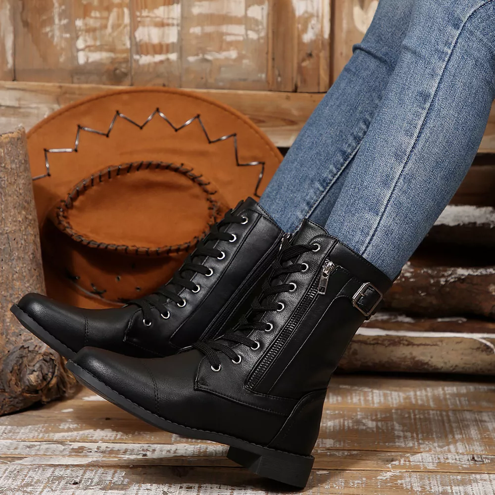 Round Toe Block Heels Boots, image 3