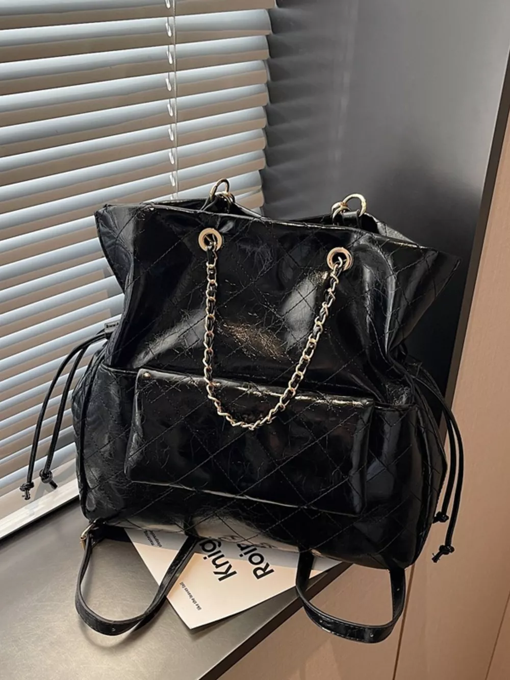 Quilted Chain Decor Backpack Bag, image 2