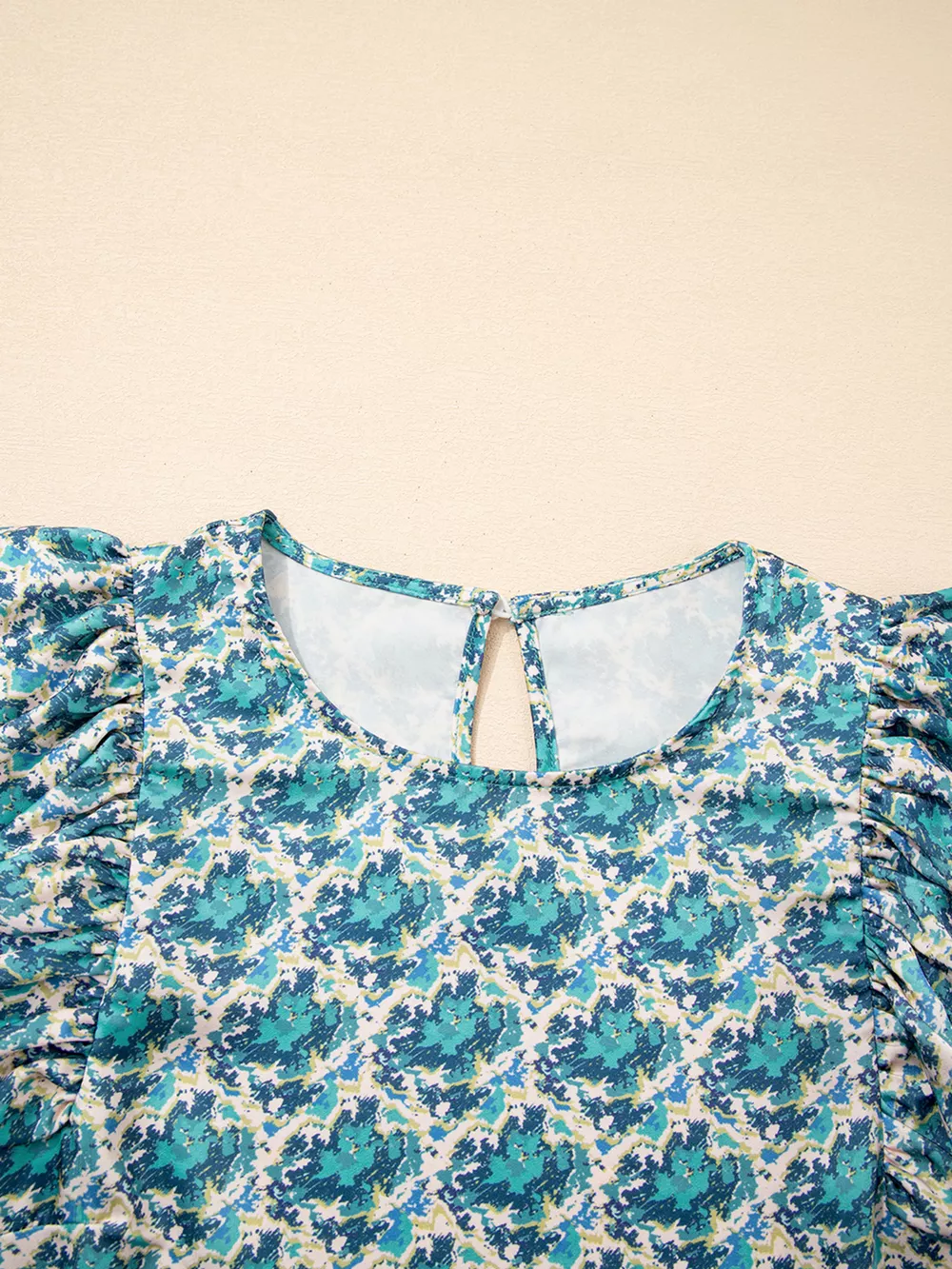 Abstract Print Shirred Cuff Ruffled Puff Sleeve Blouse, image 5