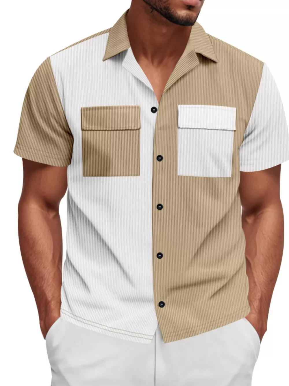 Men's Full Size Two-Tone Textured Short Sleeve Shirt Plus Size, image 14