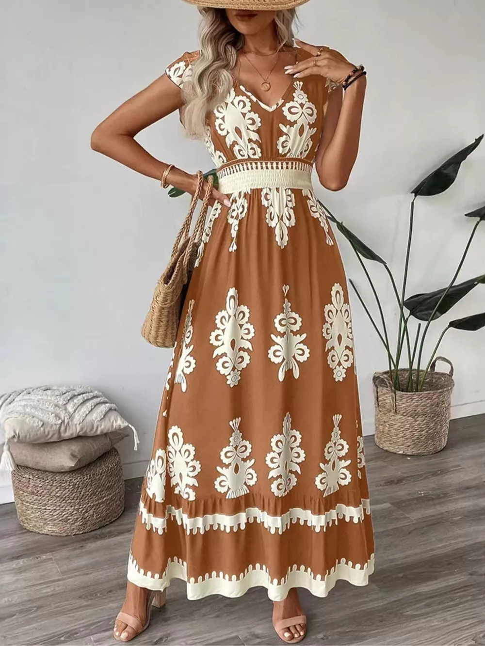 Ruffled Printed V-Neck Maxi Dress, image 7