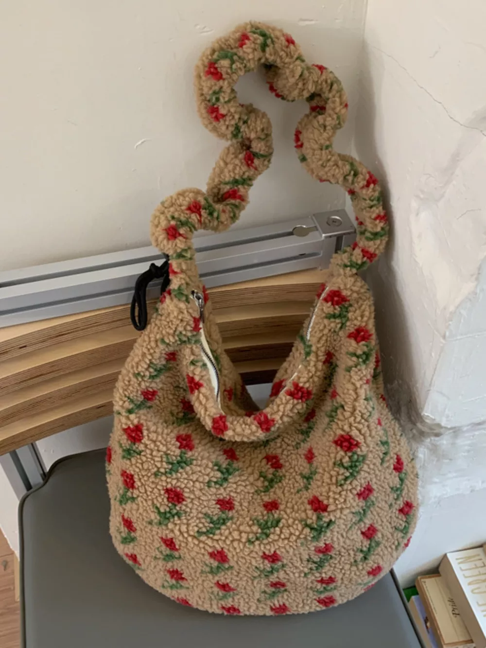 Sherpa Ruched Strap Handbag, image 7