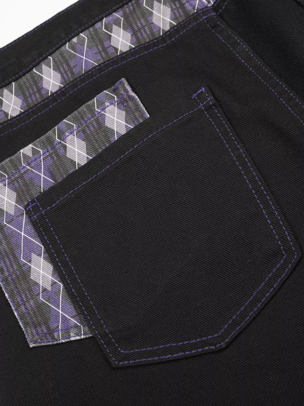 Men's High-Waisted Wide-Leg Jeans with Argyle Pattern Accents, image 14