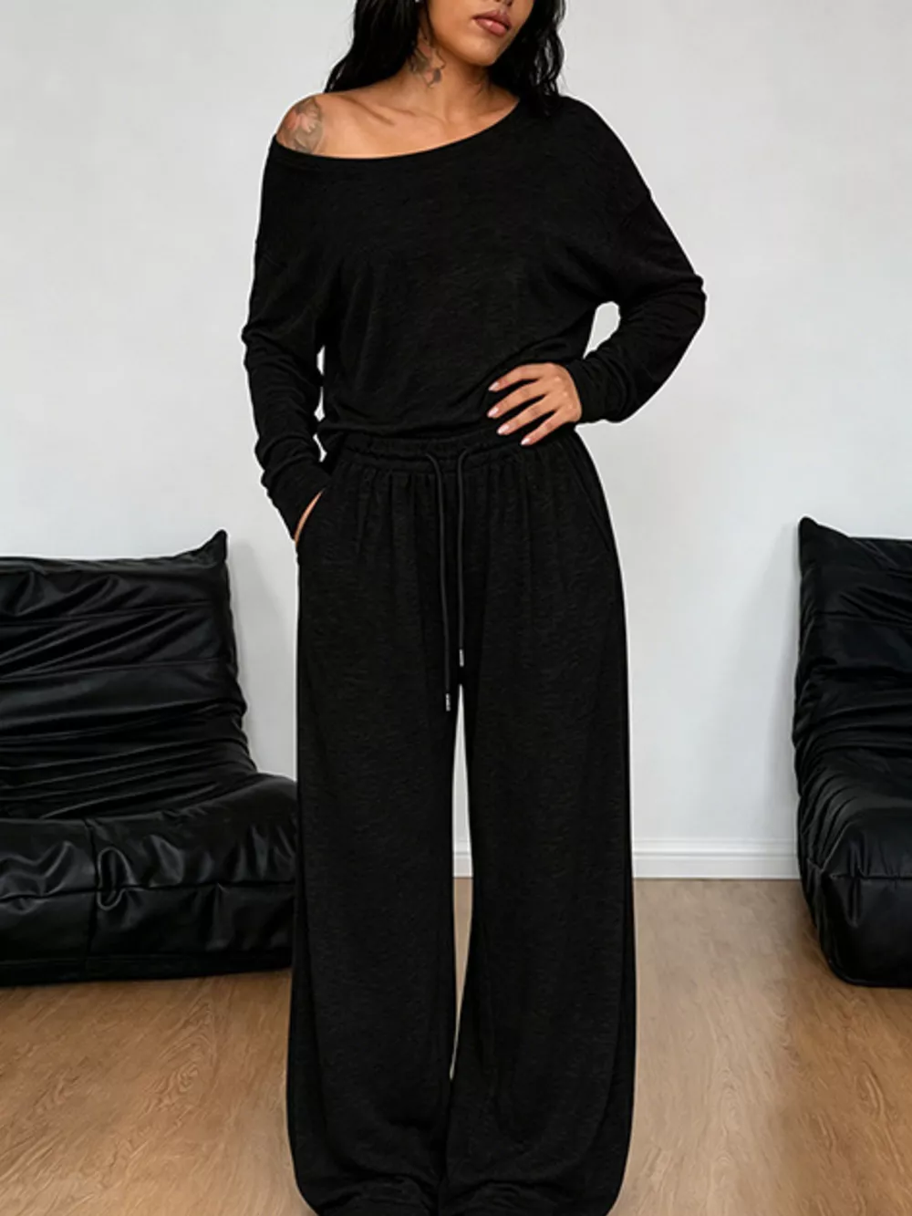 Full Size One-Shoulder Top and Drawstring Pants Set Plus Size, image 18