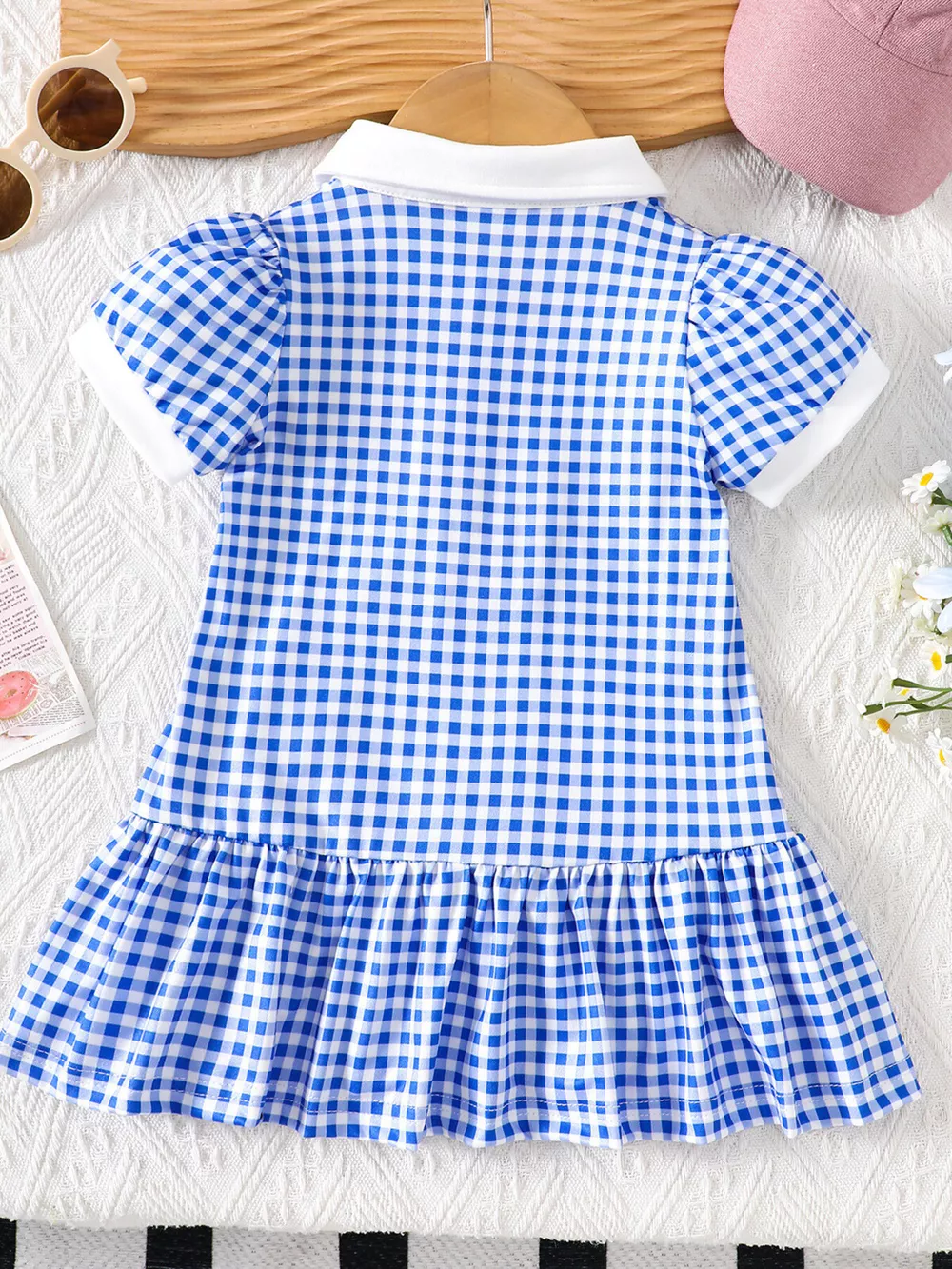 Children's Gingham Polo Collar Ruffle Hem Dress, image 7