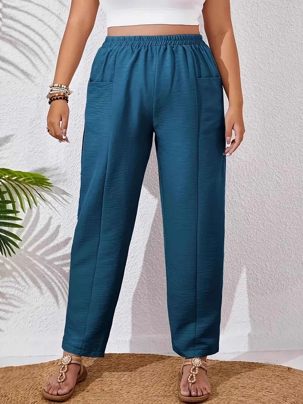 Plus Size Relaxed Fit Elastic Waist Casual Pants, image 3