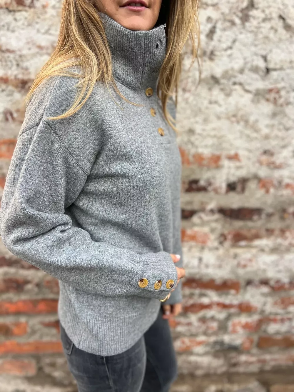 Full Size Button-Detail Turtleneck Sweater Plus Size, image 4