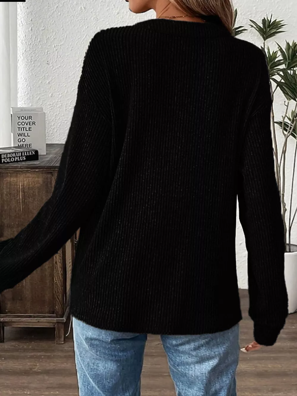 Ribbed Button Detail Long Sleeve T-Shirt, image 11