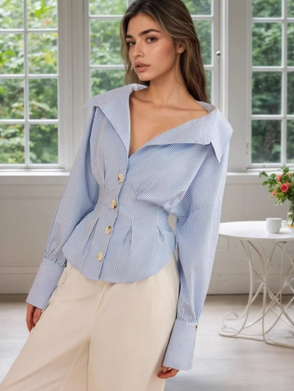 Striped Button-Up Long Sleeve Shirt, image 2