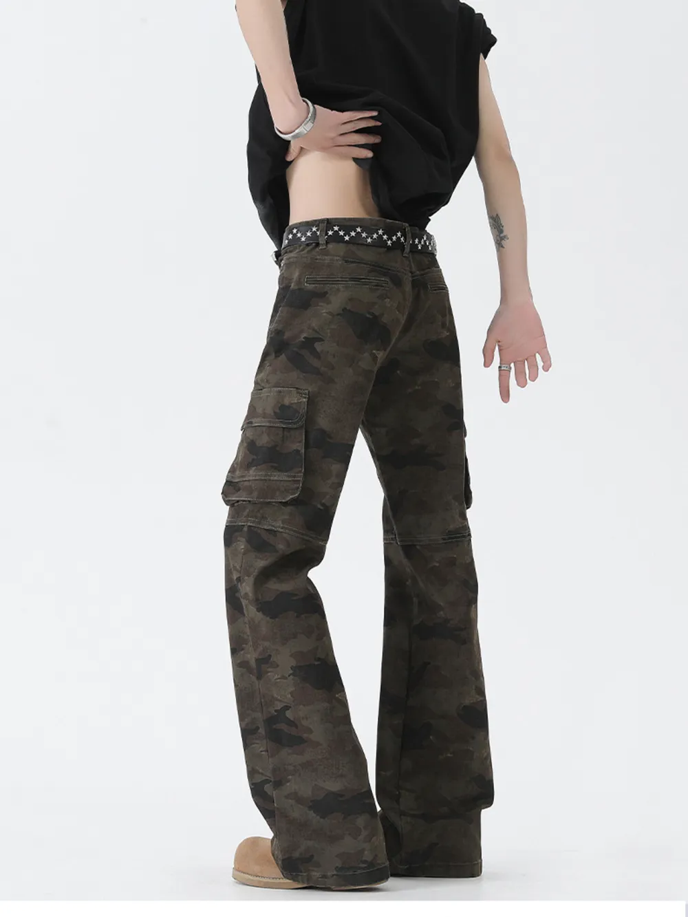 Men's Camo Cargo Flare Jeans, image 4