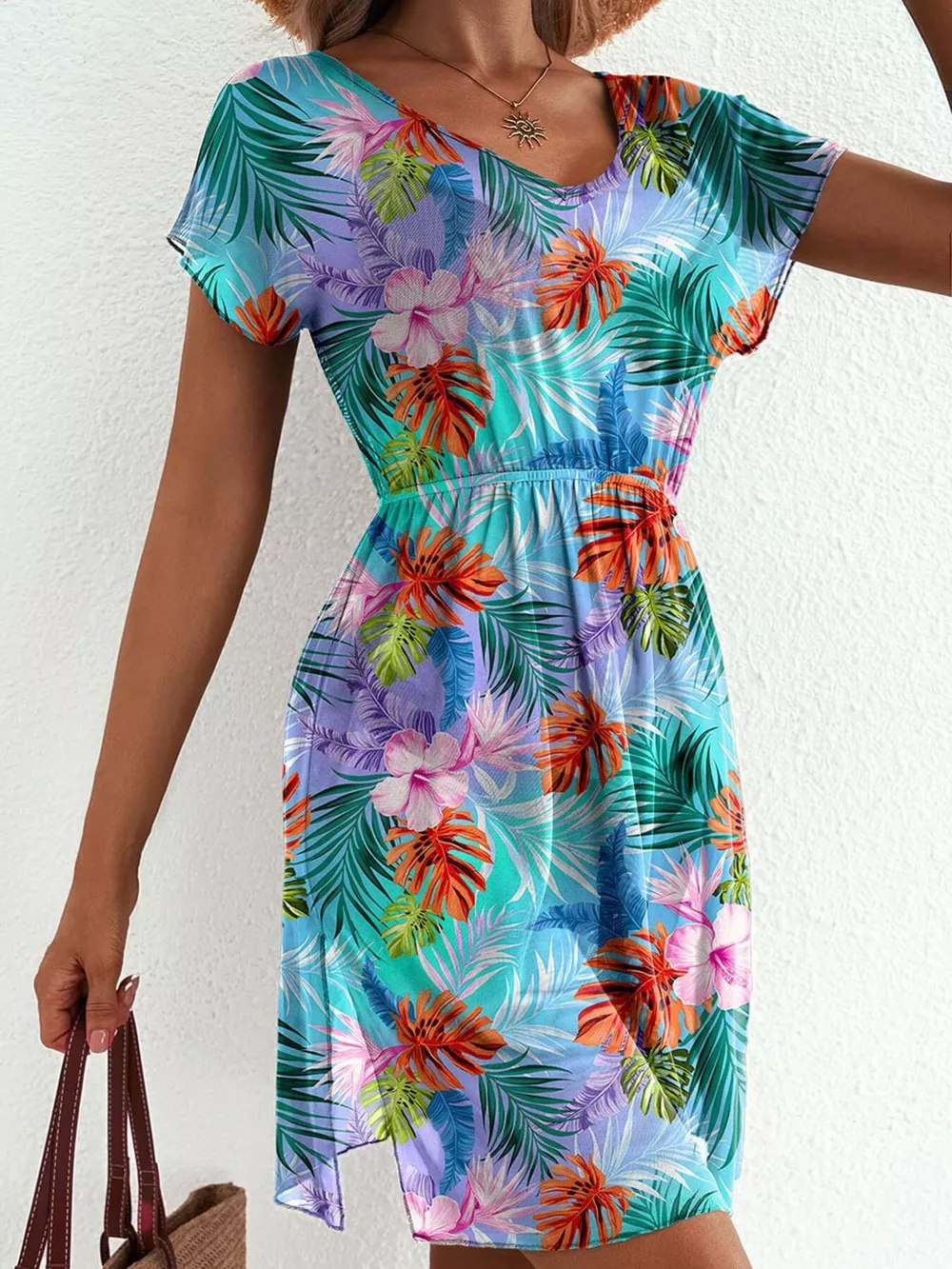 Printed Short Sleeve Mini Dress, image 11