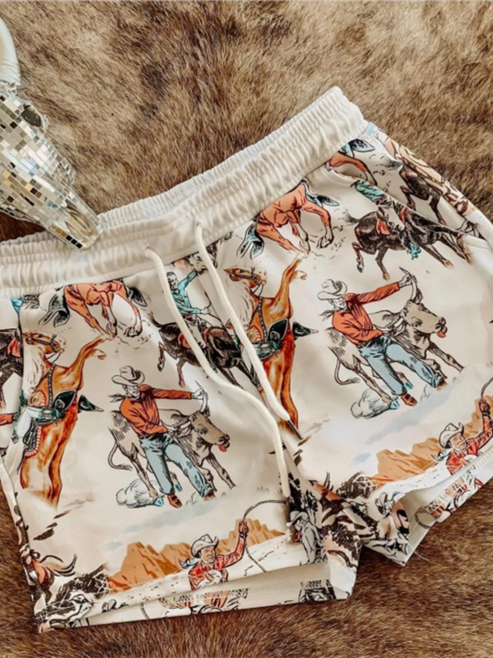 Wild West Rodeo Print Drawstring Shorts, image 3