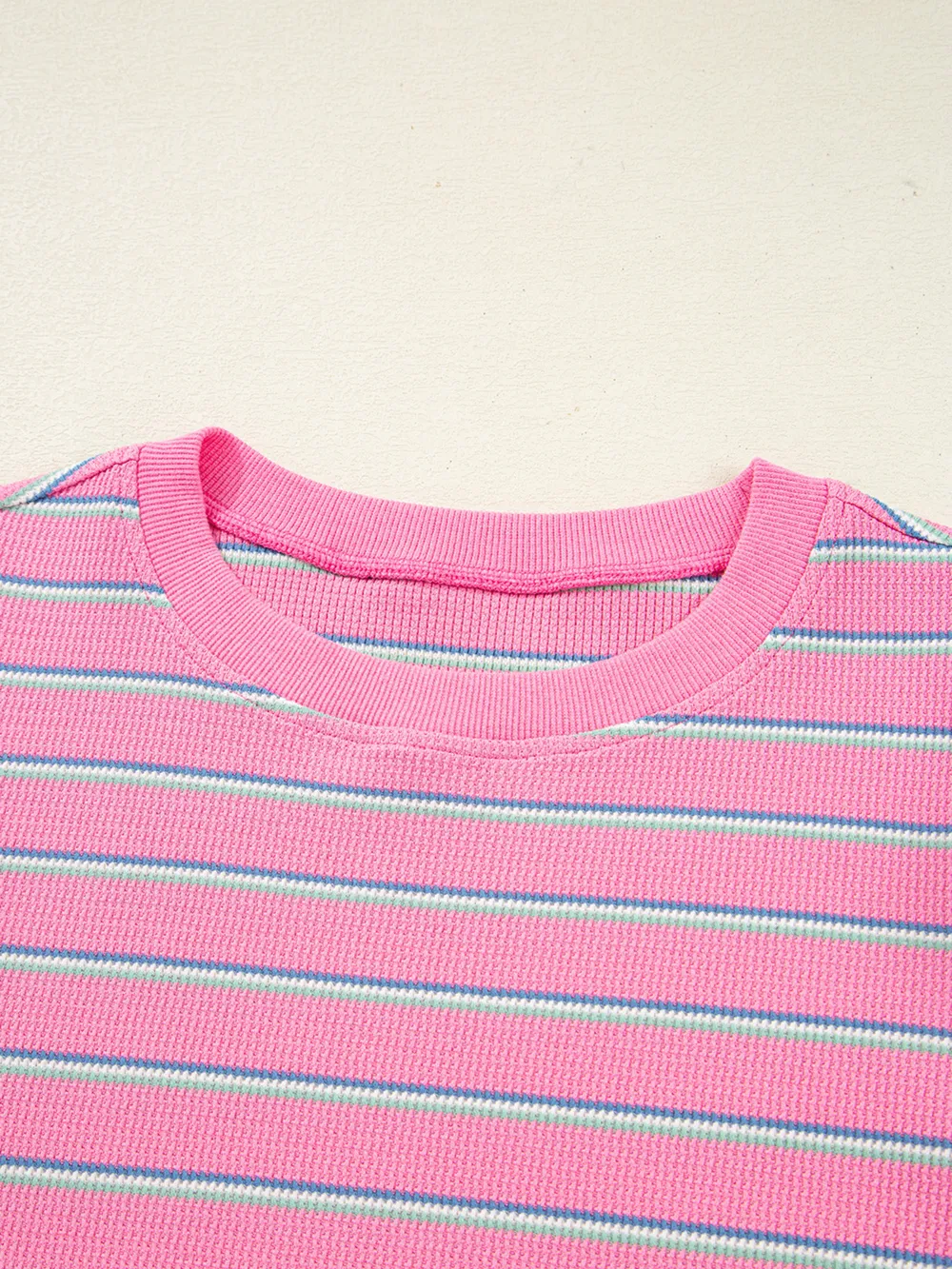 Stripe Textured Knit Round Neck Puff Sleeve Top, image 8