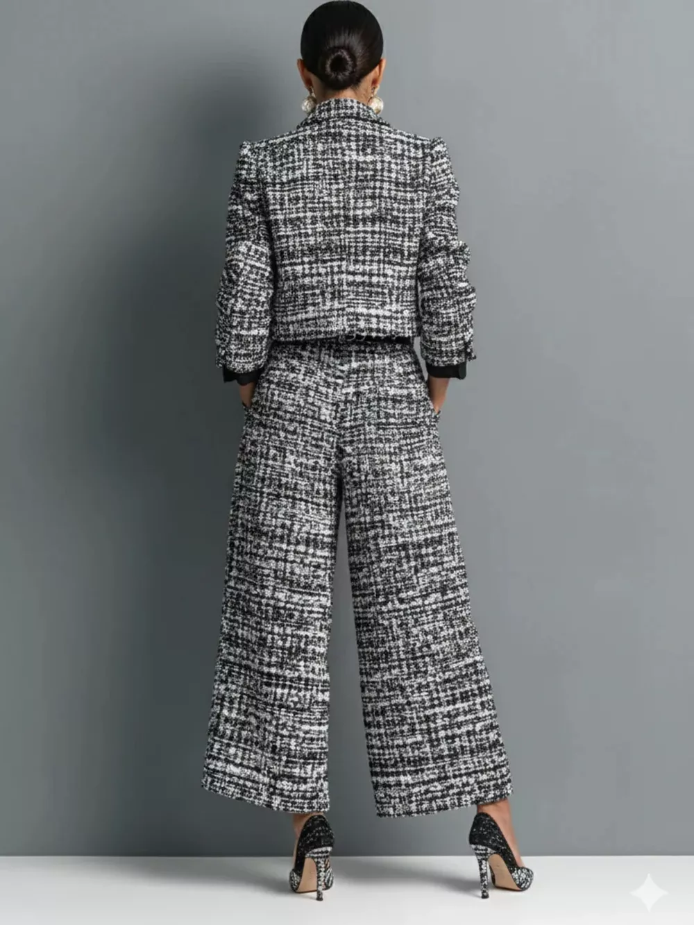 Tweed Cropped Jacket and Wide-Leg Pants Set, image 2