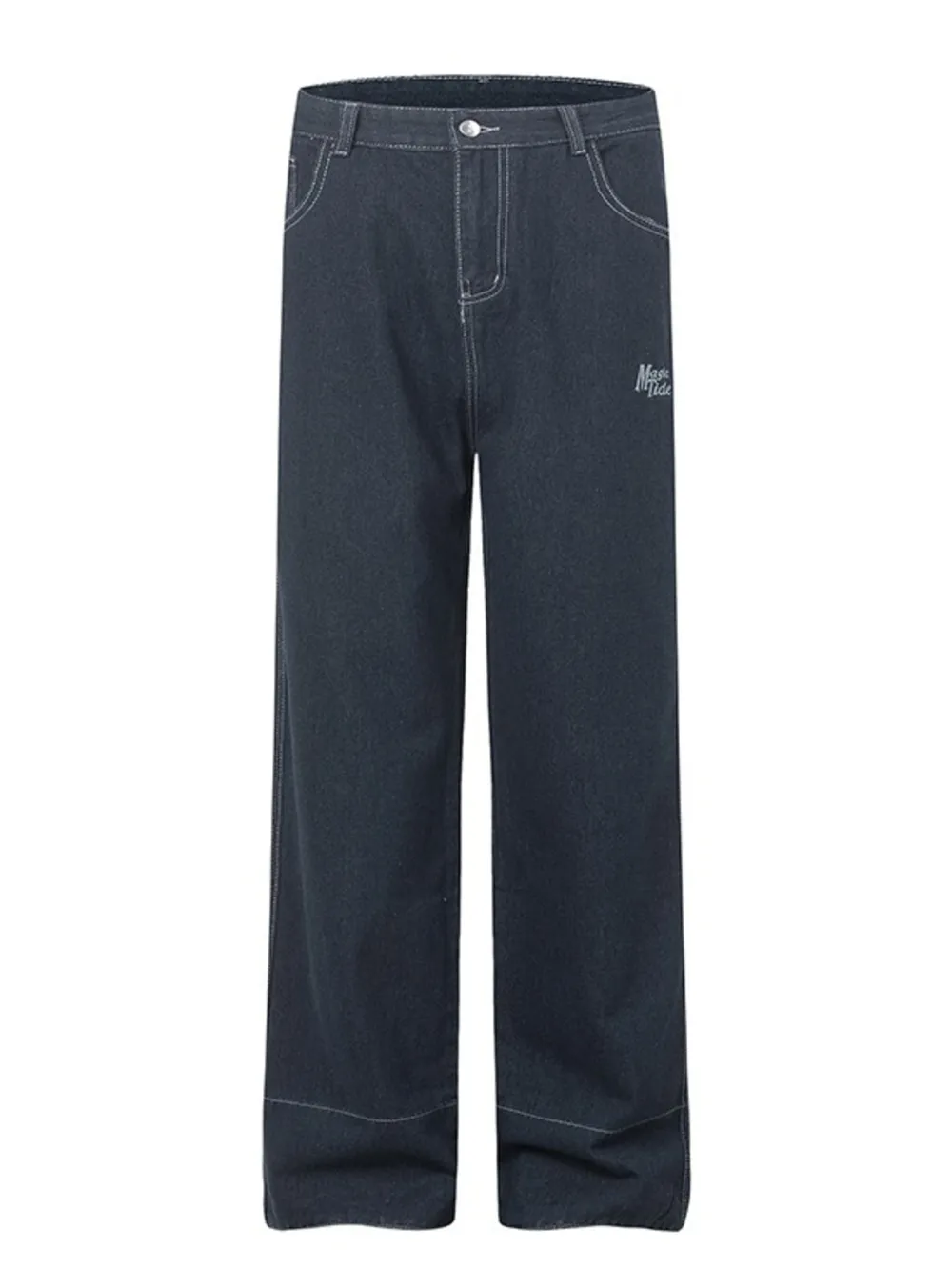 Men's Plaid Pocket Wide Leg Jeans, image 17