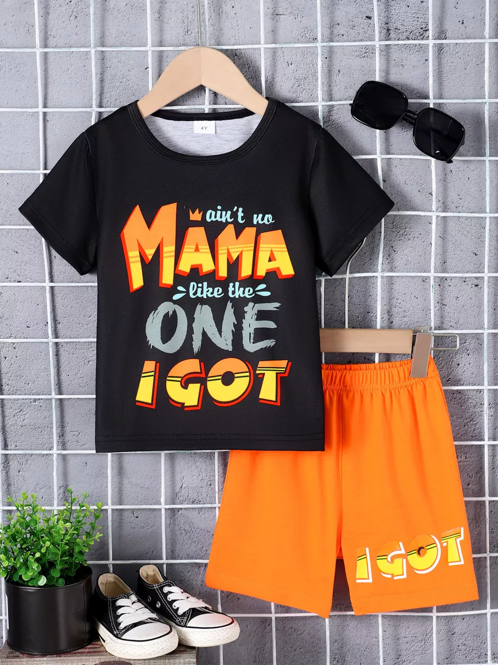 Children's Letter Graphic Short Sleeve Tee and Shorts Set