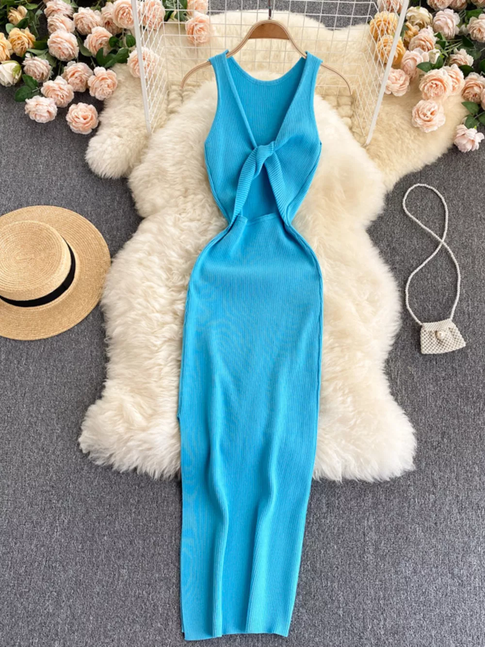 Knot Back Sleeveless Knit Bodycon Midi Dres, image 2