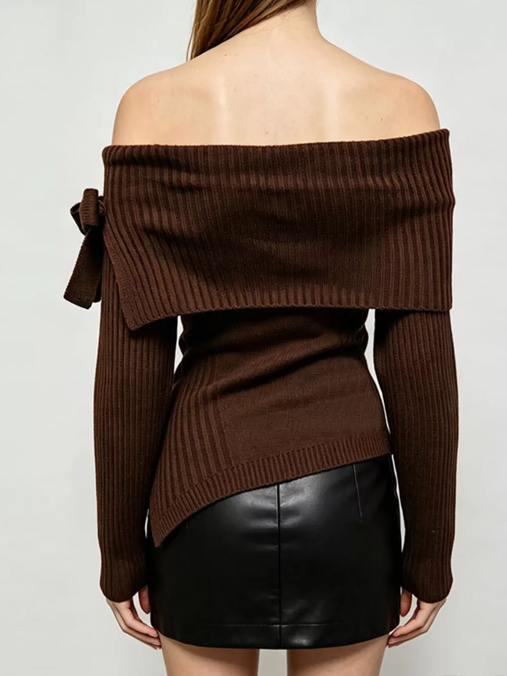 Off-Shoulder Ribbed Knit Top, image 5