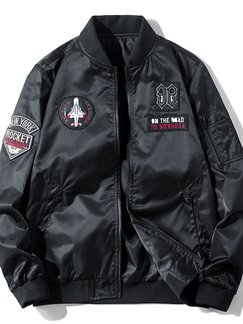 Men's Plus Size Zip Up Long Sleeve Bomber Jacket, image 3