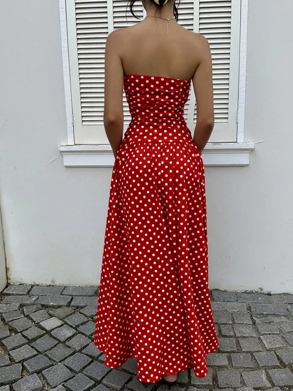 Polka Dot Strapless Maxi Dress, image 6