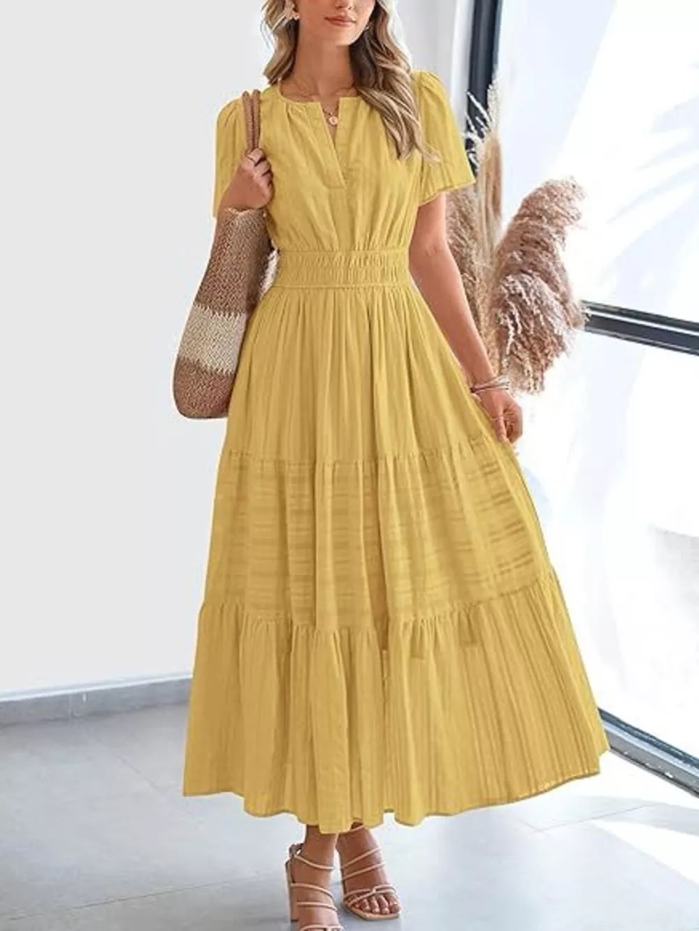 Full Size Short Sleeve Tiered Midi Dress Plus Size, image 15
