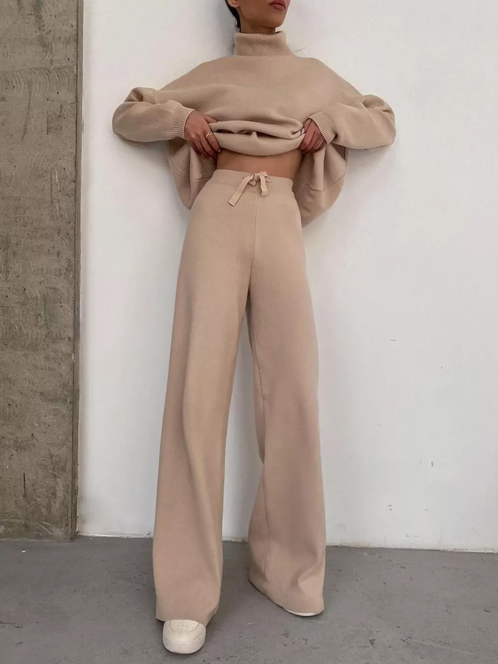Full Size Turtleneck Long Sleeve Top and Pants Sweater Set Plus Size, image 2