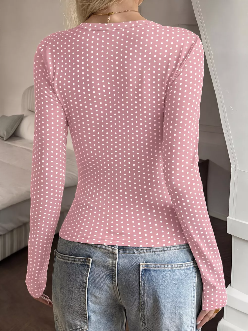 Long Sleeve Polka Dot Slim Fit T-Shirt, image 19