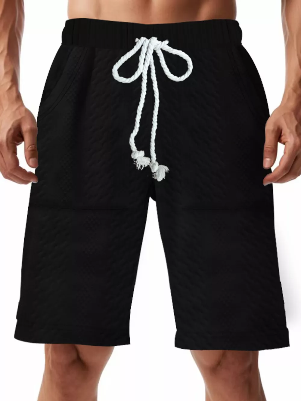 Men's Full Size Texture Drawstring Shorts Plus Size