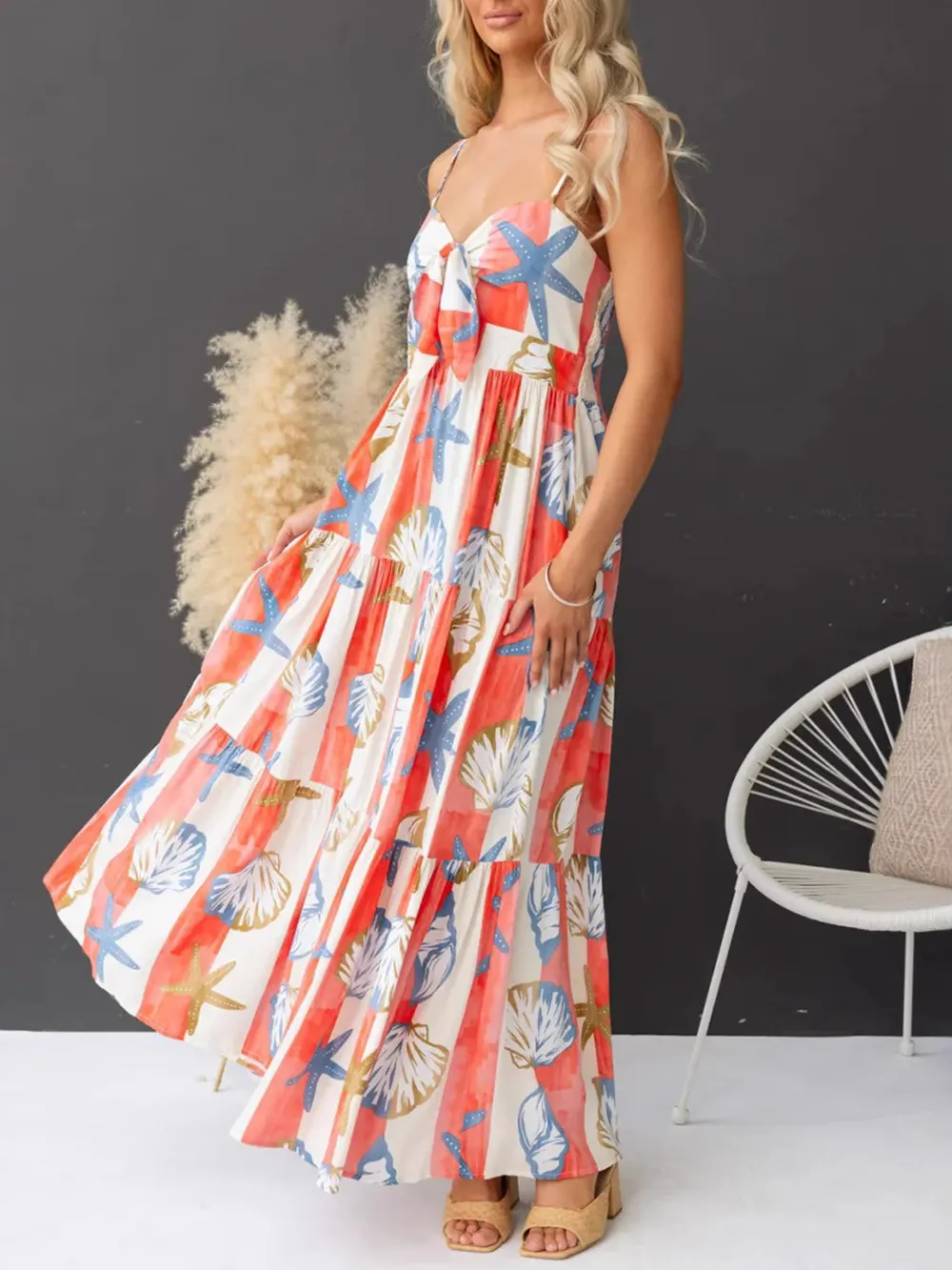 Printed Spaghetti Strap Maxi Dress with Pockets, image 7