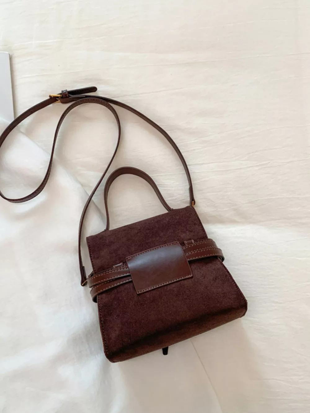 Suede Buckle Decor Crossbody Bag, image 18
