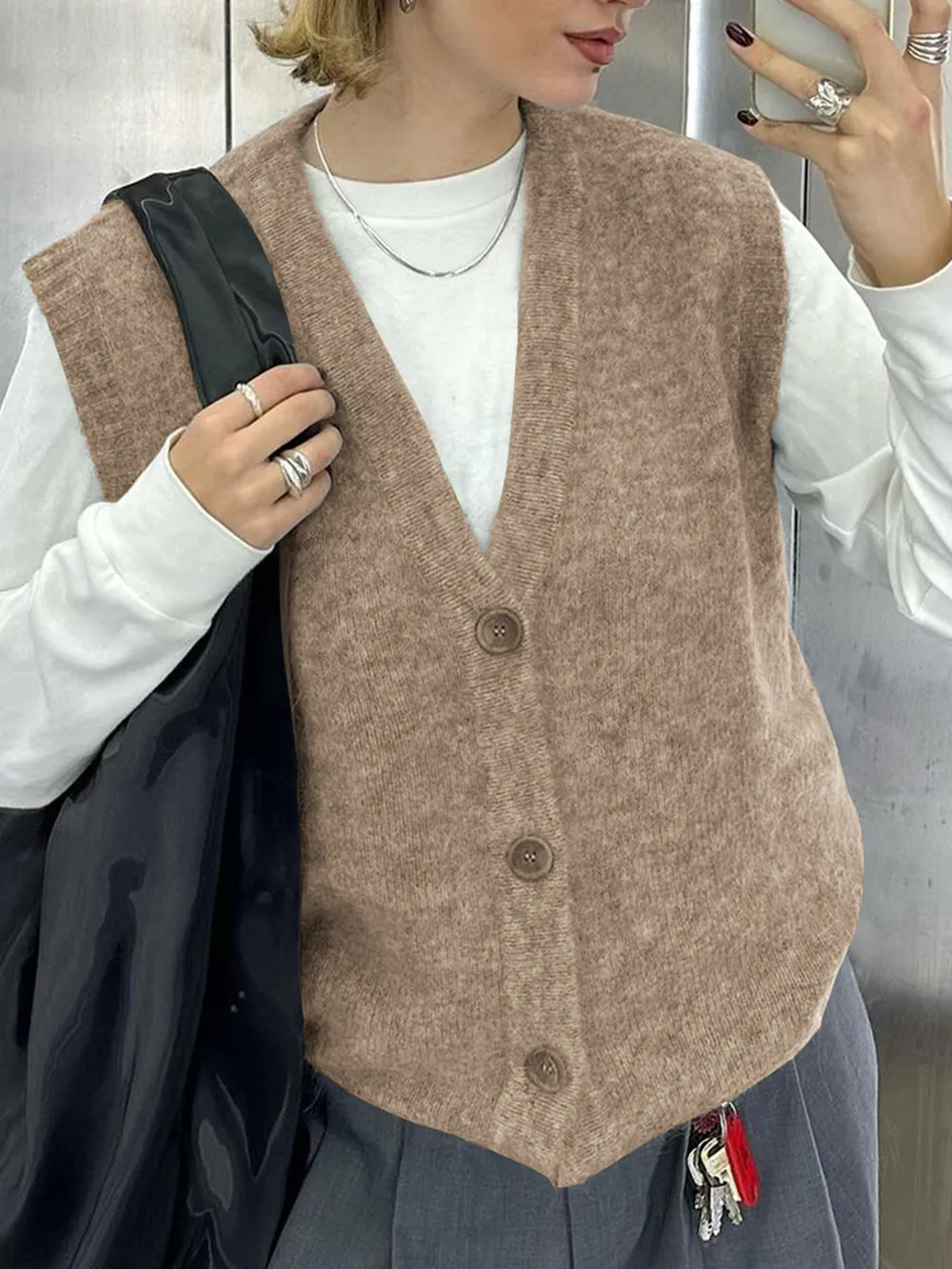 Button-Front Sweater Vest, image 2