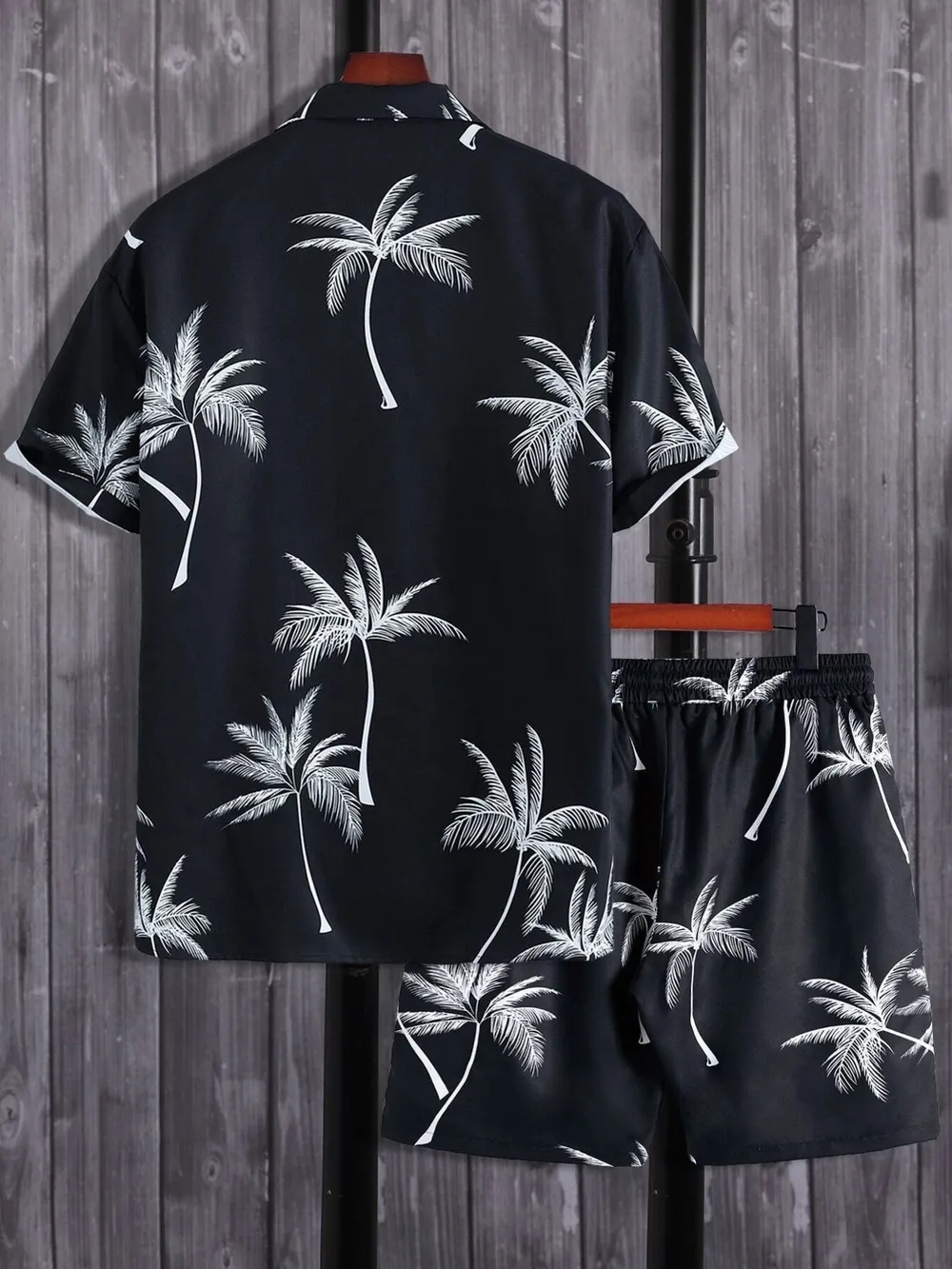 Men's Full Size Palm Print Button Up Shirt and Shorts Set Plus Size, image 10