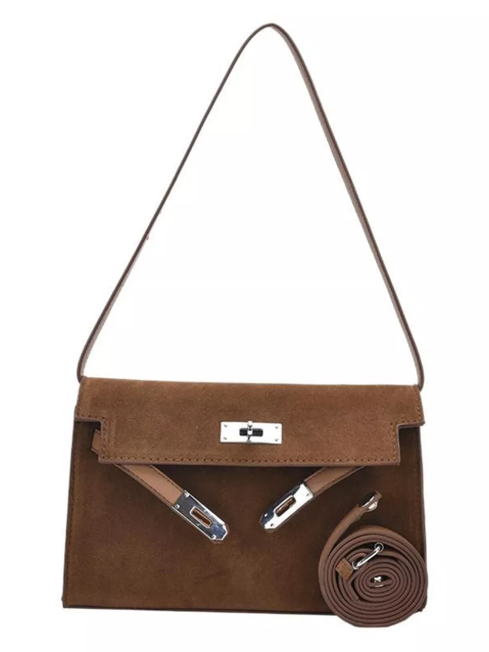 Solid Color Buckle Shoulder Bag, image 14