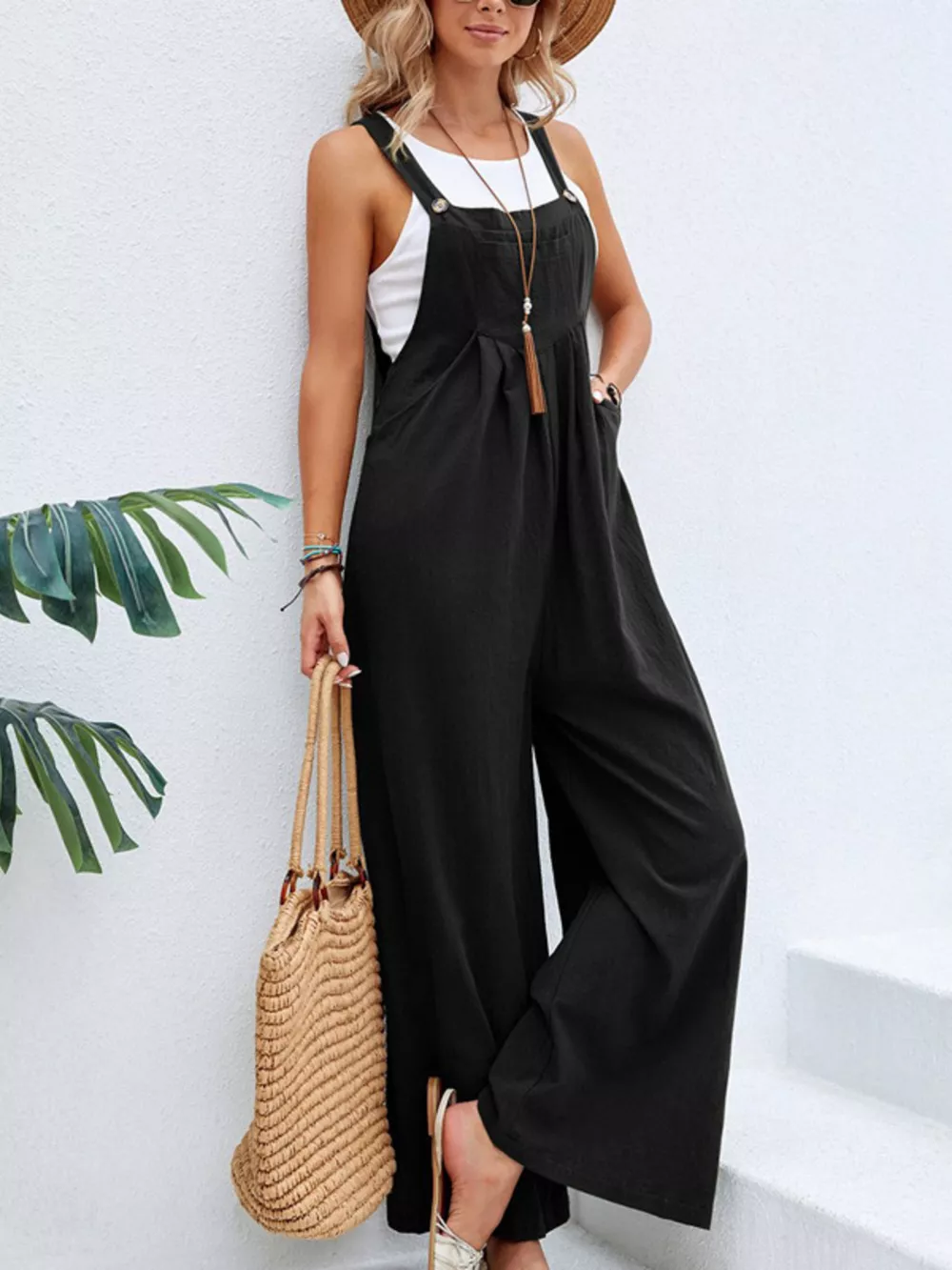 Full Size Casual Wide-Leg Overalls with Pockets Plus Size, image 2