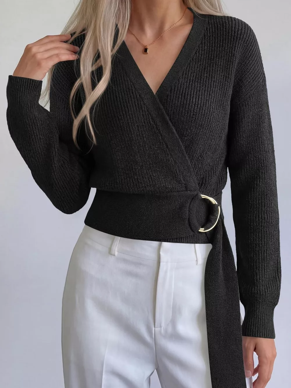 Metal Ring Detail Dropped Shoulder Sweater, image 9