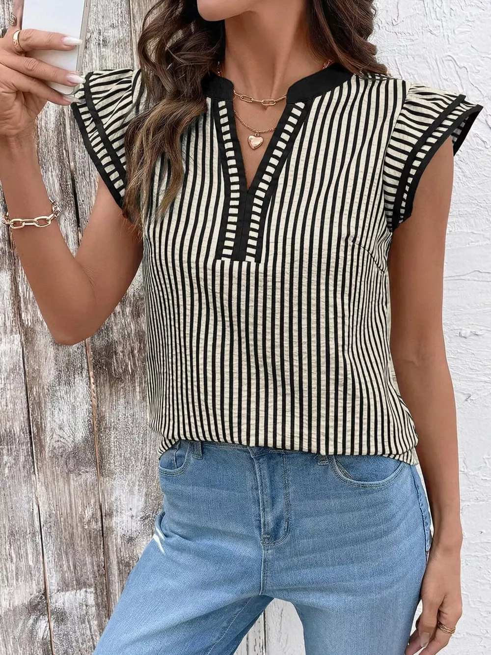 Striped Ruffle Sleeve Blouse, image 3