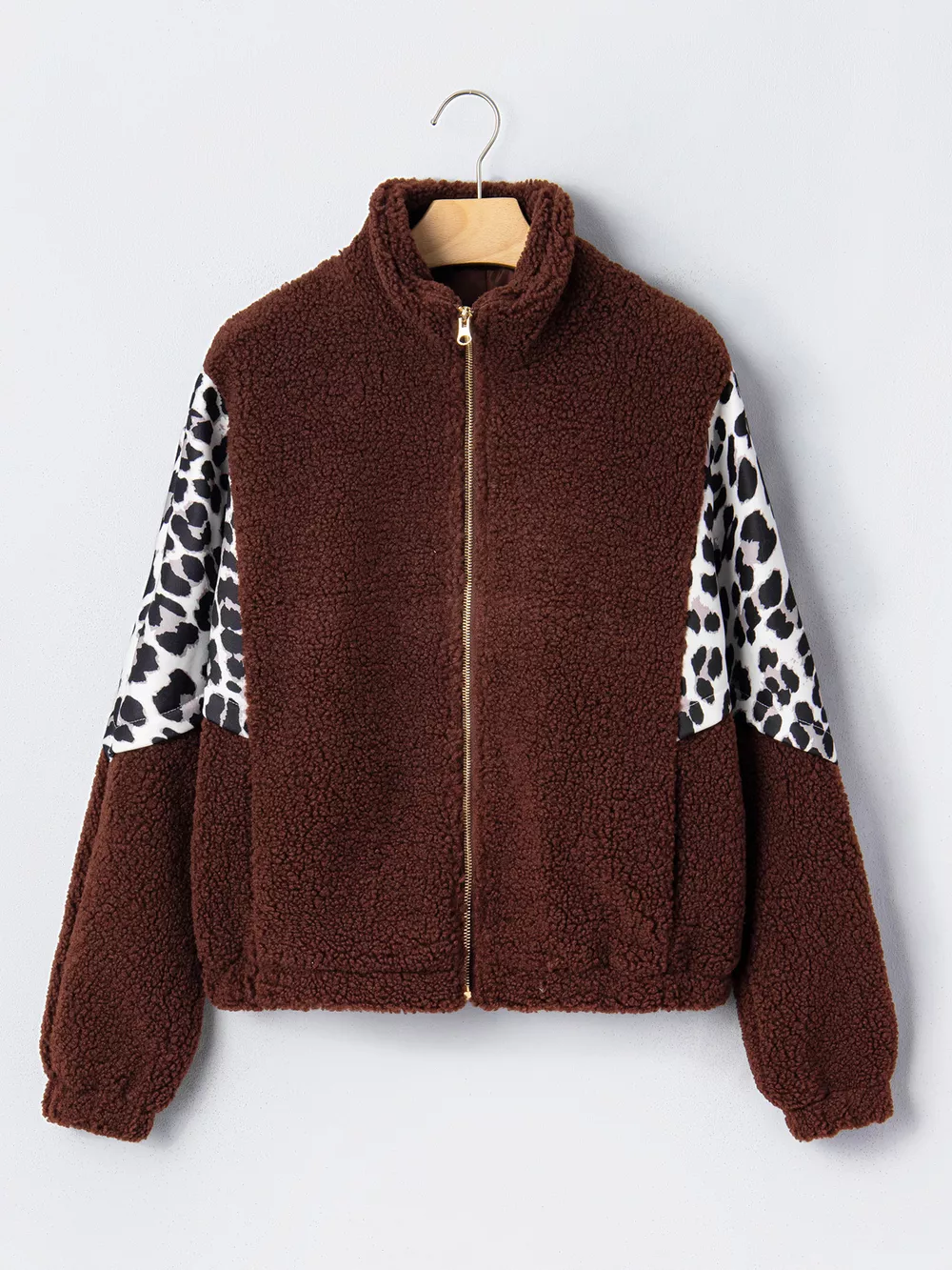 Leopard Patchwork Fleece Western Style Zip-up Collar Jacket, image 10
