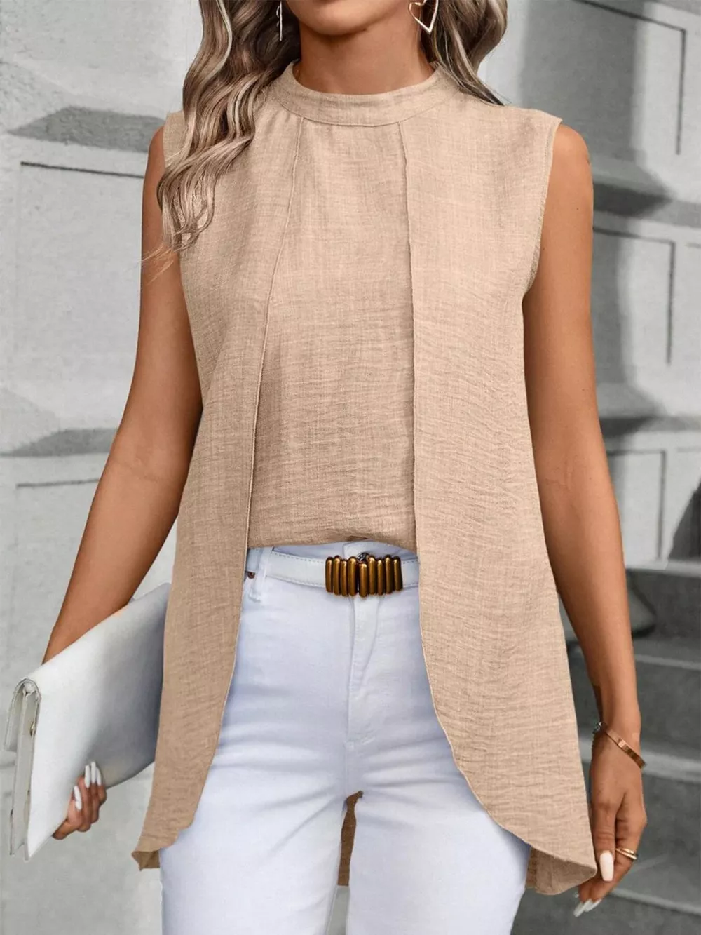 Mock Neck Sleeveless Top, image 2