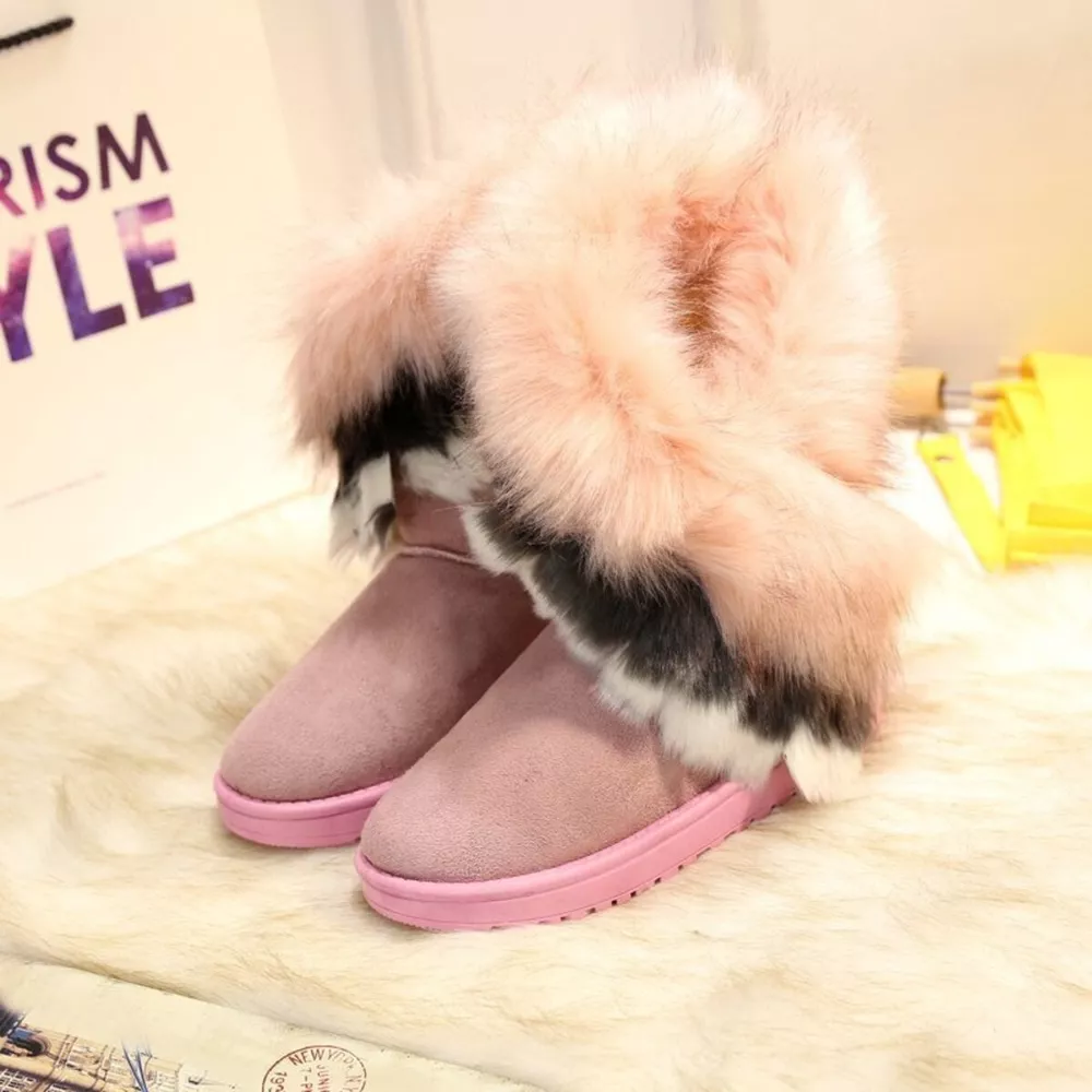 Fluffy Fur Cuff Round Toe Boots, image 4