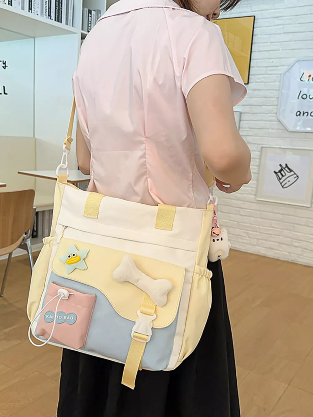Color Block Multi Pockets Tote Bag, image 6