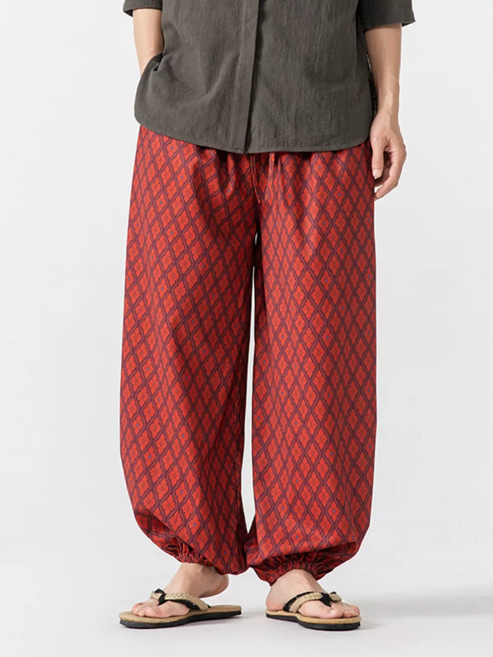 Men's Plus Size Diamond Patterned Harem Pants, image 2