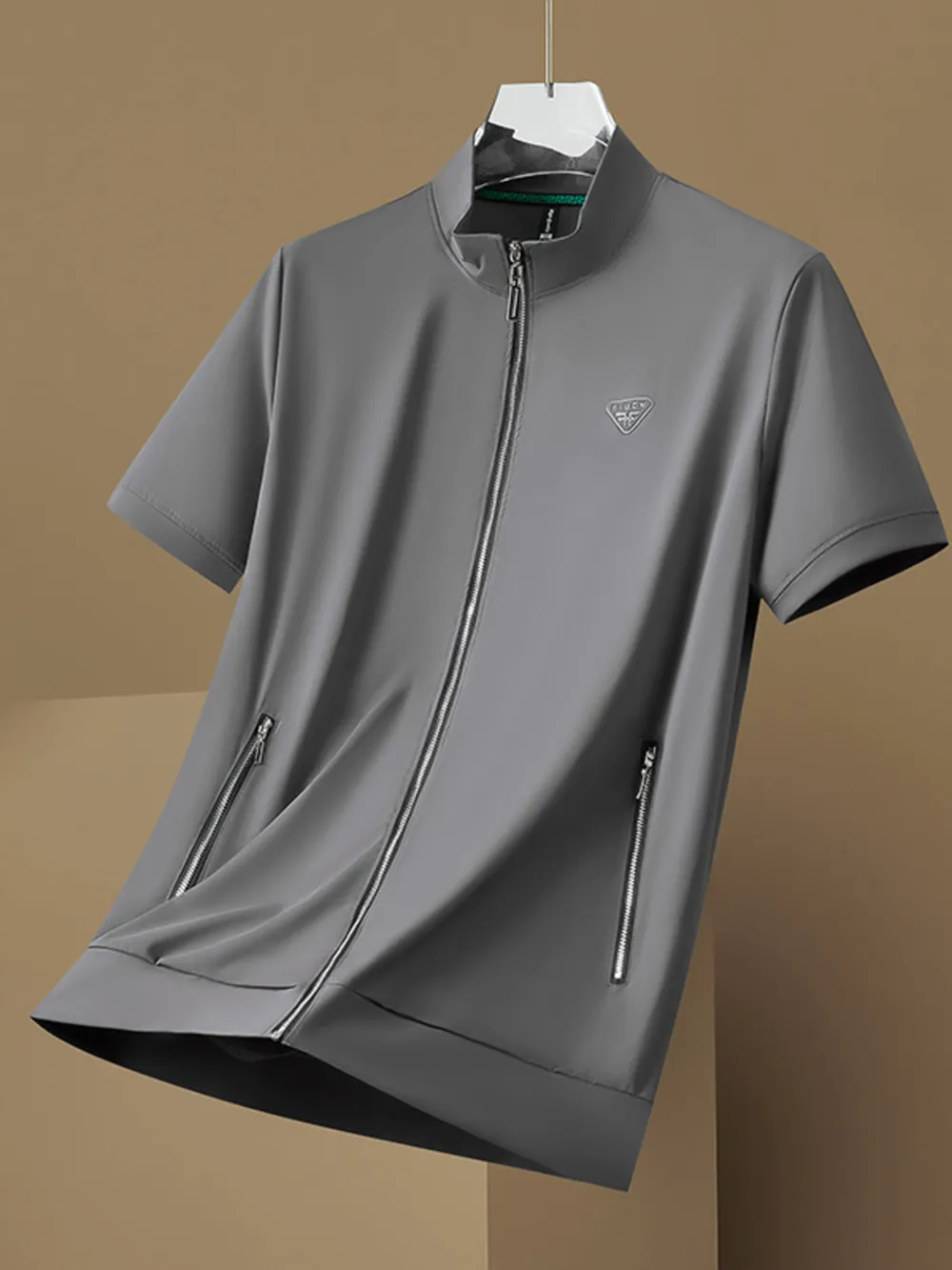 Men's Plus Size Zip Up Short Sleeve Top, image 5