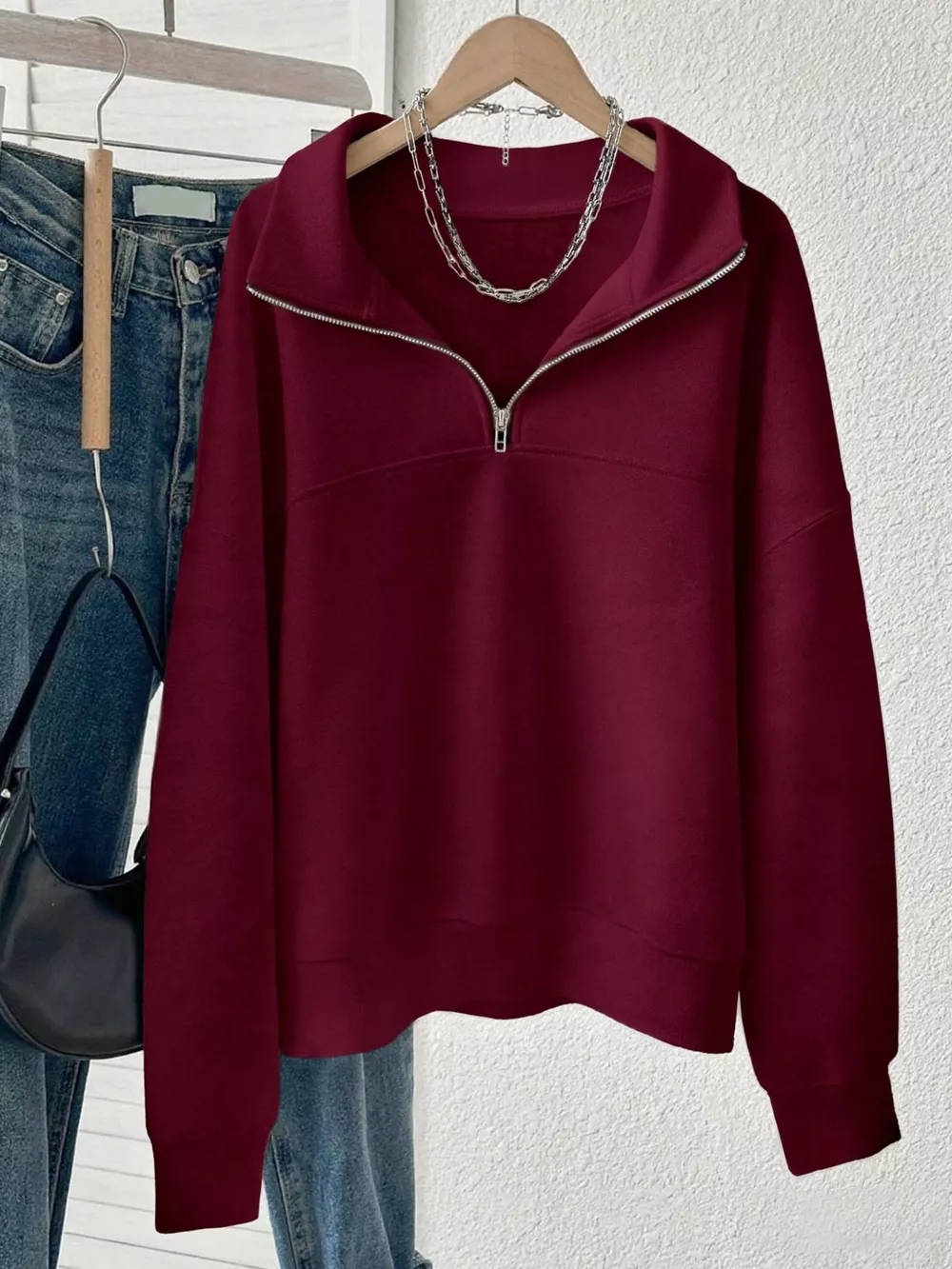 Quarter-Zip Dropped Shoulder Sweatshirt, image 13