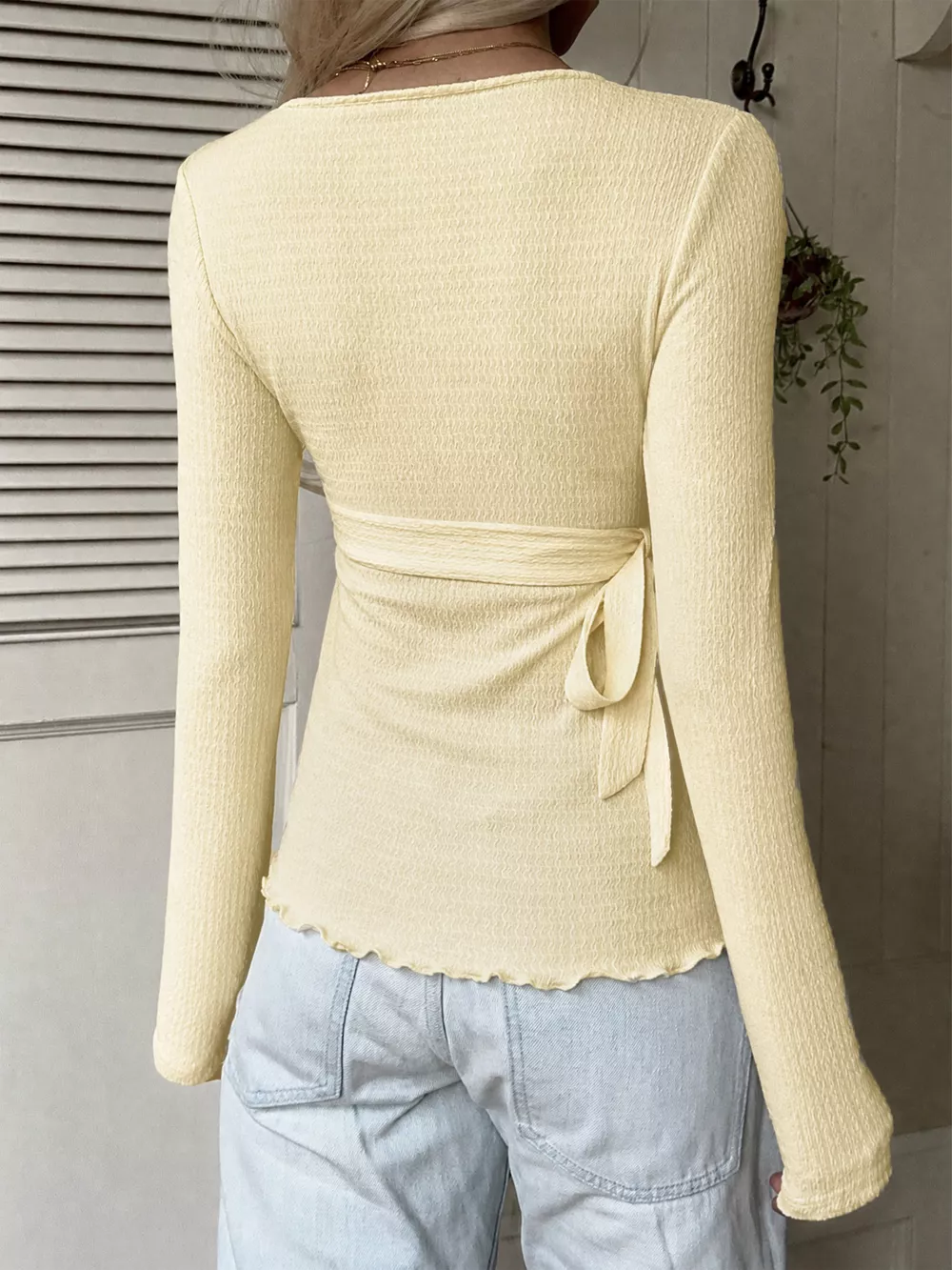 Long Sleeve Wrap T-Shirt with Side Tie Detail, image 5